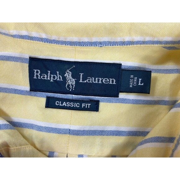 Ralph Lauren sz Large Yellow Blue White Striped Button Down Dress Shirt - Picture 5 of 5